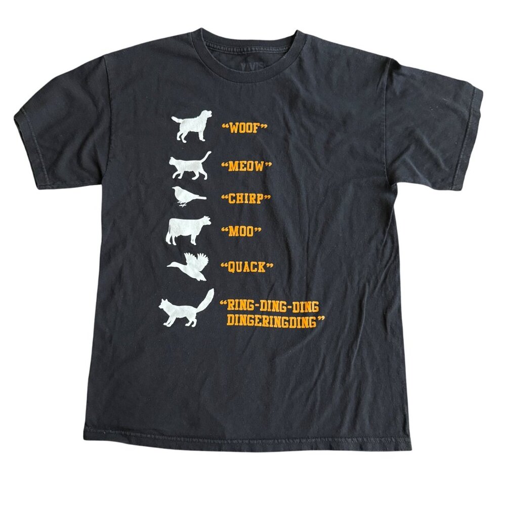 Ylvis "What Does The Fox Say" Graphic T-Shirt Black Cotton Size L Mens Short Sle